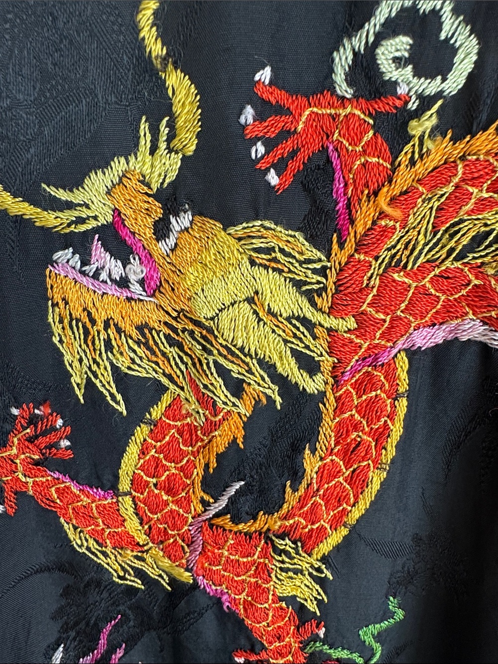 Vintage Esme Black Dragon Embroidered Rayon Kimono Robe Duster M - Picture 12 of 13